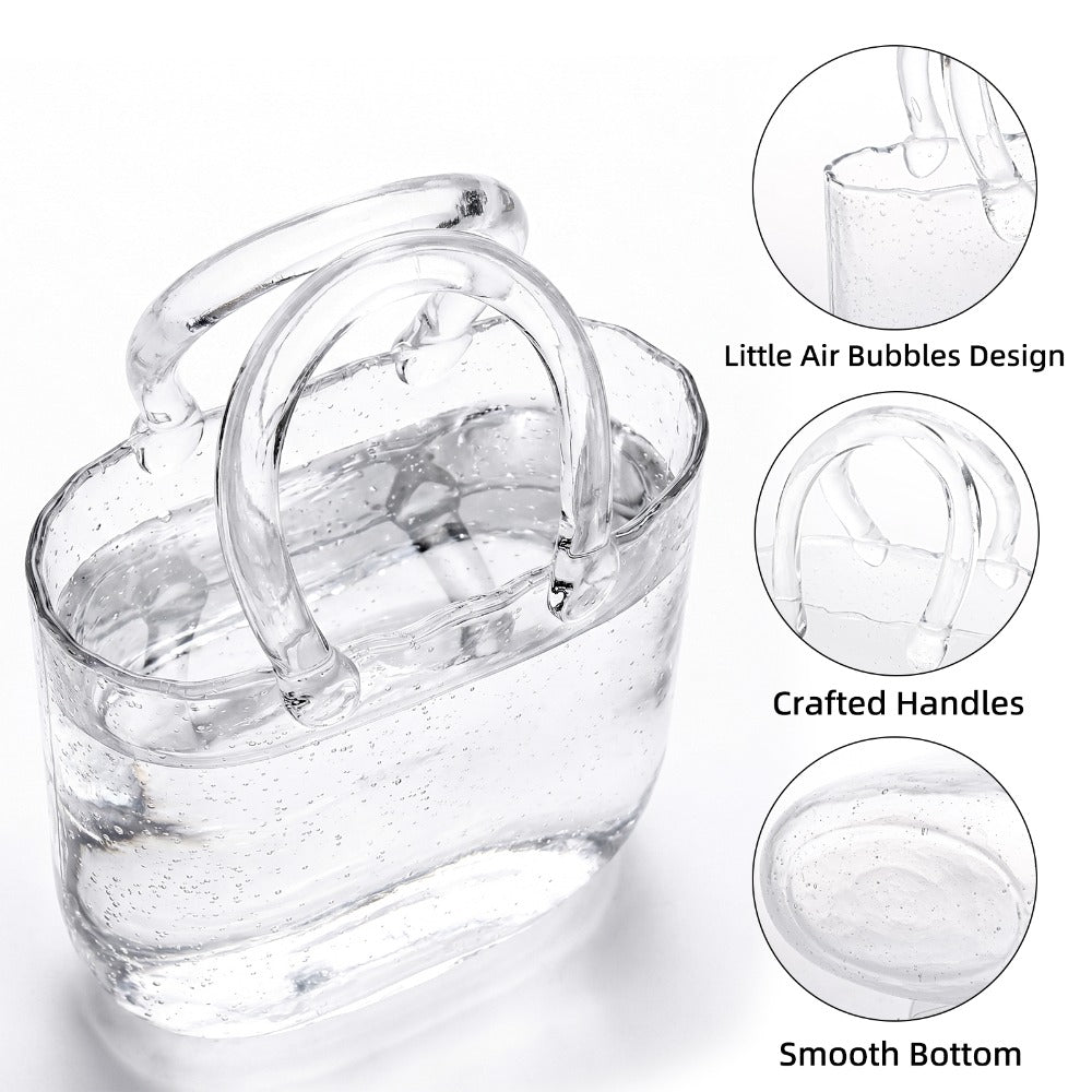 Glass Purse Vase for Flowers ¨C Handbag Shape Clear Decorative Flower Vase, Home Table Decor, Gift