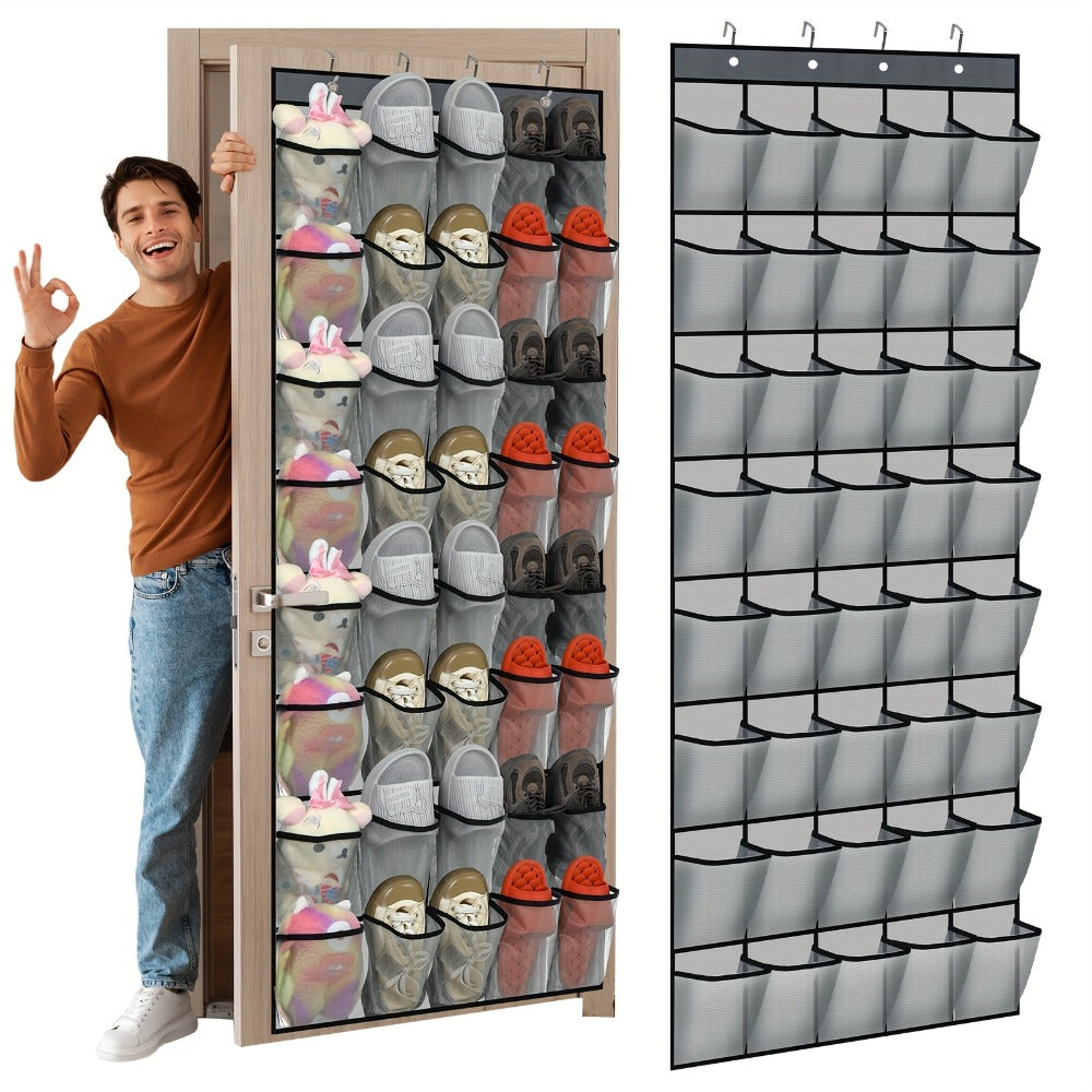 Over Door Shoe Organizer 40 Pockets - Heavy Duty Fabric Mesh Hanging Storage with Slip Hooks for Shoes, Cruise Ship Essentials, Closet, Utility Room & Locker - Space Saving Wall Door Organizer