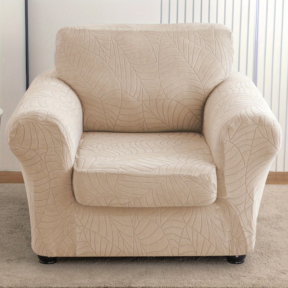 Armchair Slipcover 2pcs Set Jacquard Leaf Texture Stretch Chair Cover with Seat Cushion Cover Spandex Non-Slip Elastic Removable Washable Sofa Couch Cover for Living Room Dining Room Hotel Home Decor