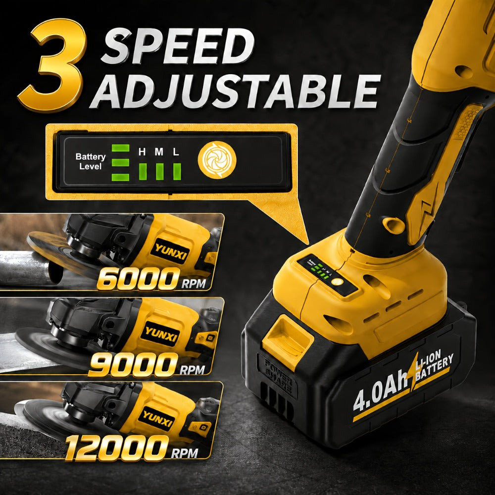Cordless Angle Grinder - Rechargeable Polishing Machine with Lithium-Ion Battery, Fast Charger & Complete Accessories Kit, Variable Speed for Cutting, Grinding, Polishing & Sanding, Multi-Use Power Tool