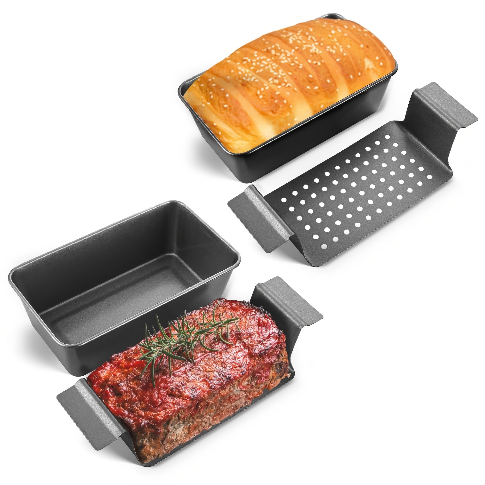 Loaf Pan Set of 4 Nonstick Carbon Steel Meatloaf Pan with Drain Tray 9x5 Inch Bread Baking Pan for Meatloaf Banana Bread Cake Oven Safe Kitchen Bakeware