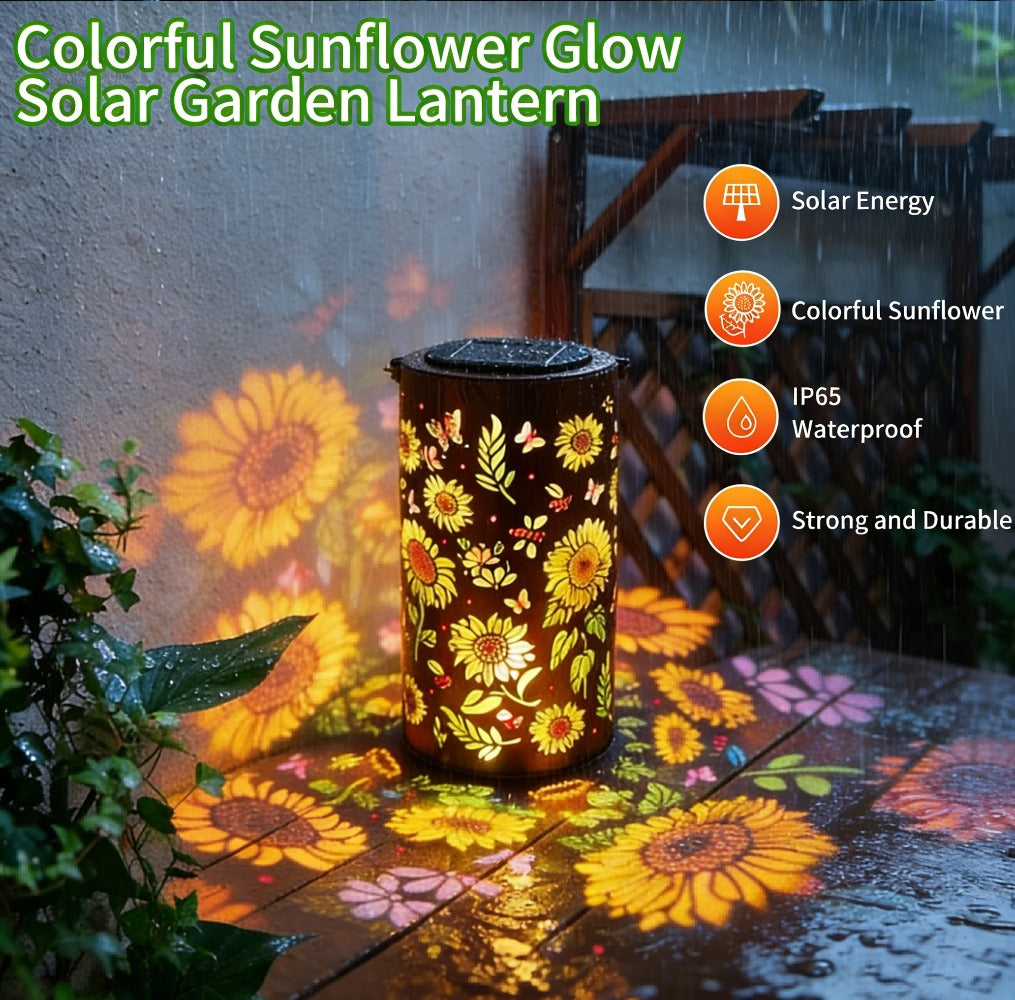 Solar Sunflower Lantern IP65 Waterproof | Painted Butterfly Iron Garden Light | Outdoor Spotlight Lawn Ambient Decor | Solar Garden Lantern for Patio Backyard Porch | Gift for Mom Grandma