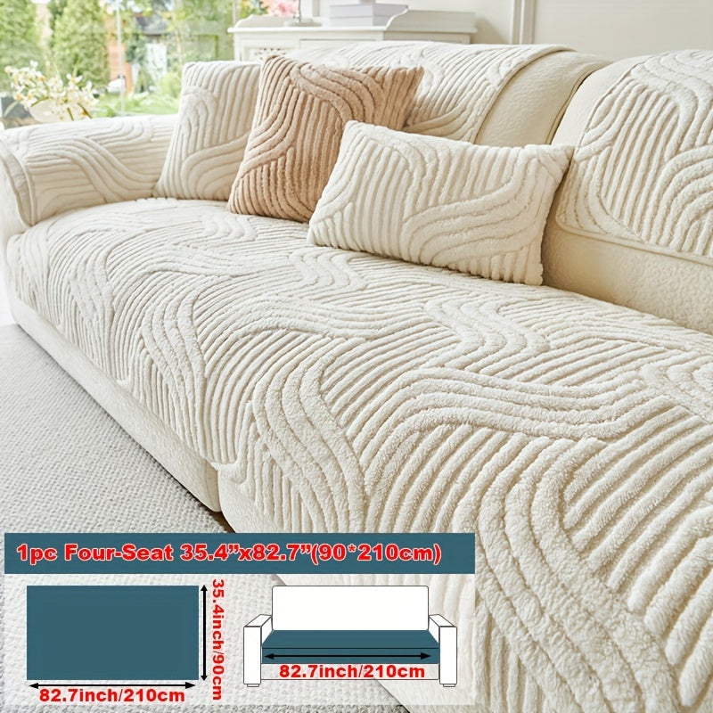 Stretch Velvet Sofa Cover Non-Slip | Plush Shu Velveteen Couch Slipcover, Modern Luxury Pet Friendly Machine Washable, 2 3 4 Seat, Armrest & Pillowcase, Living Room Bedroom Office