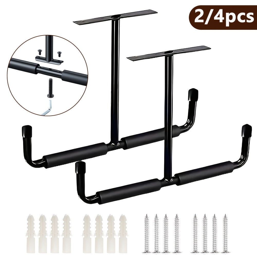 Heavy-Duty Ceiling Garage Storage Hook Rack ¨C Overhead Ladder Hanger with Anti-Slip Foam, Space-Saving Ceiling Mount for Ladders, Hoses & Tools, 2/4pcs