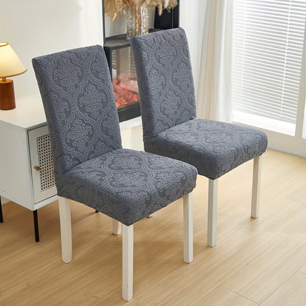 Dining Chair Covers Stretch Velvet Washable Removable Slipcovers Set of 4 or 6 for Kitchen Home Hotel Banquet ¡ª Elastic Band Silver Fox Velvet 200GSM