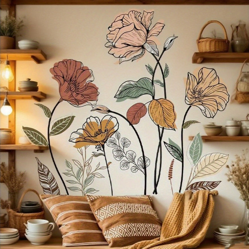 Bohemian Floral Wall Decals Self-Adhesive Wildflower Stickers for Living Room Bedroom TV Wall Art Decor ¨C Flowers & Fruits Peel and Stick Removable Wall Stickers Home Decoration