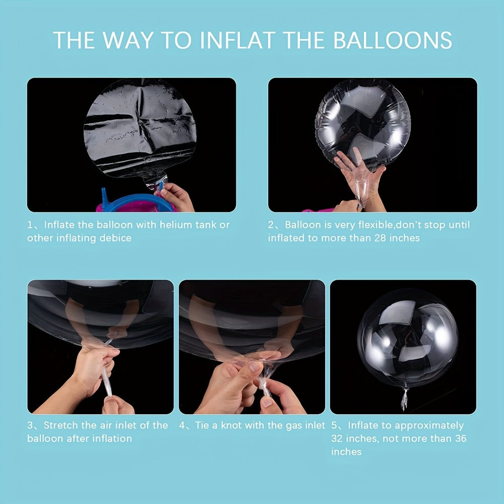Clear Helium Balloons 10-Pack | Transparent Party Balloons 18¡± 20¡± 24¡± 36¡± for Weddings Birthdays Christmas Halloween Mardi Gras Celebrations ¨C Helium Ready with Sturdy Neck & Base