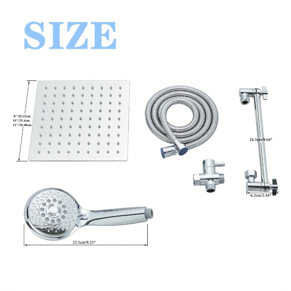 Rain Shower Head with Handheld Spray Combo 8 10 12 Inch High Pressure Rainfall Showerhead Adjustable Arm Wall Mount Chrome Black Bathroom