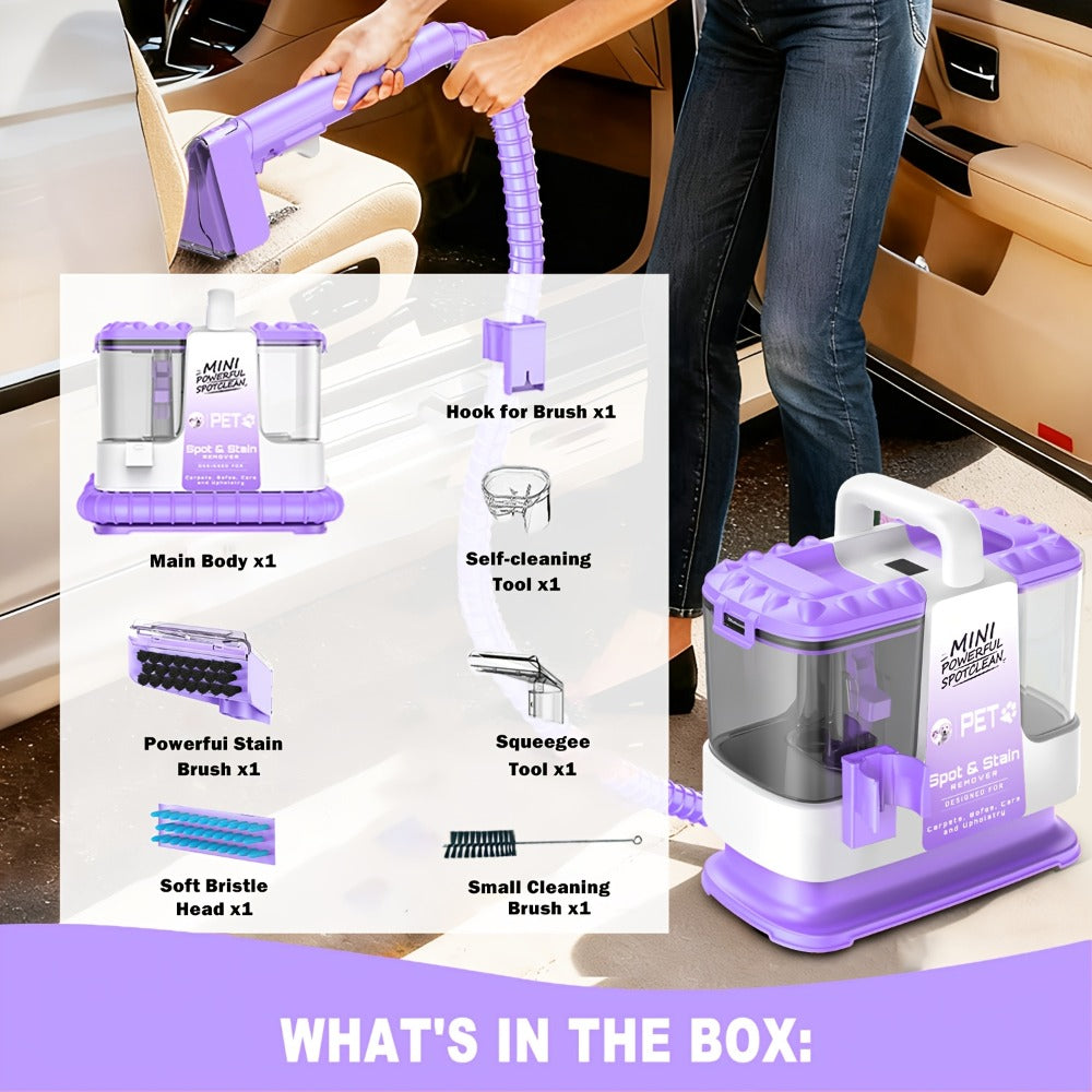 Portable Carpet Cleaner 25Kpa Upholstery Cleaner Machine with Dual Brush Heads Self-Cleaning Pet Stain Remover for Sofa Couch Car Seat Rug Mattress Spot Cleaner