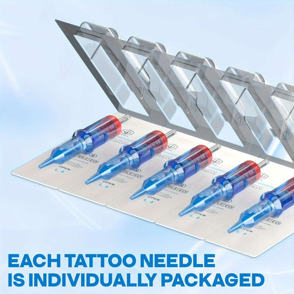 Tattoo Cartridge Needles 50Pcs Mixed Sizes - POSEIDON V3 Assorted Sterilized Cartridge Needles with Membrane Safety System 1203RL 1205RL 1207RL 1209RL 1207RM 1209RM 1205RS 1207RS 1209RS 1207M1