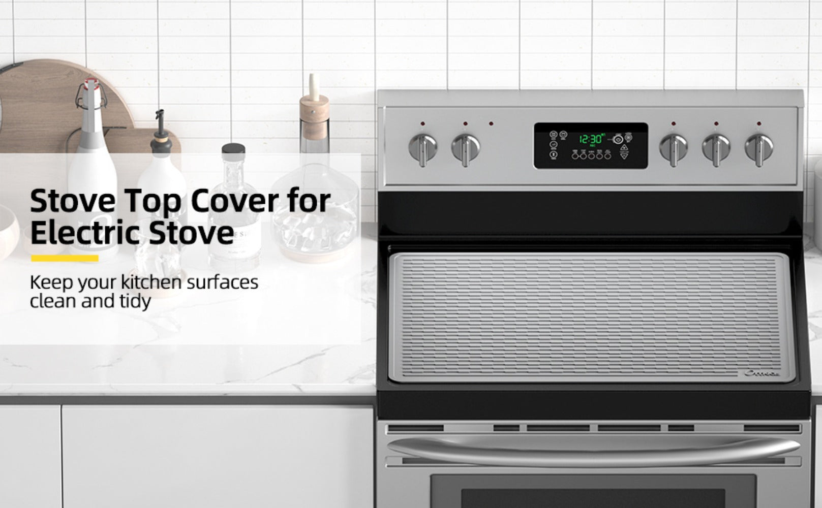 Silicone Stove Top Cover Mat 30x21in ¨C Thick Anti-Slip Glass Cooktop Protector, Heat Resistant Electric Stove Cover, Kitchen Countertop Mat & Dish Drying Pad for Home & Restaurant