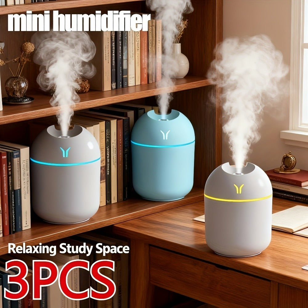 Aroma Diffuser Humidifier USB Mini ¨C 3 Pack Cool Mist with Color Night Light, Portable for Bedroom, Car, Home & Dorm, Keeps Air Fresh & Plants Healthy, Gift for Men & Women (White+Blue+White)