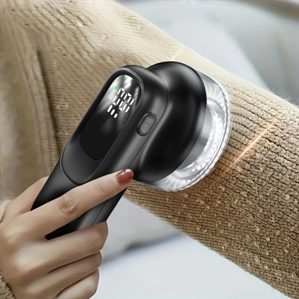 Fabric Shaver Lint Remover Rechargeable Electric Sweater Shaver with Digital Display 6-Leaf Blades 3-Speed Defuzzer Safety Lock Removes Fuzz Pills from Clothes Furniture Sofa Blanket Black