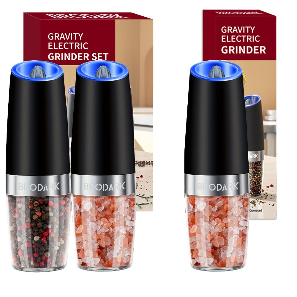 Electric Salt and Pepper Grinder Set Battery Powered Gravity Sensor | One-Hand Automatic Operation LED Light | Adjustable Coarseness Mill Shaker | Kitchen Gadget Gift Idea in Black & Silver