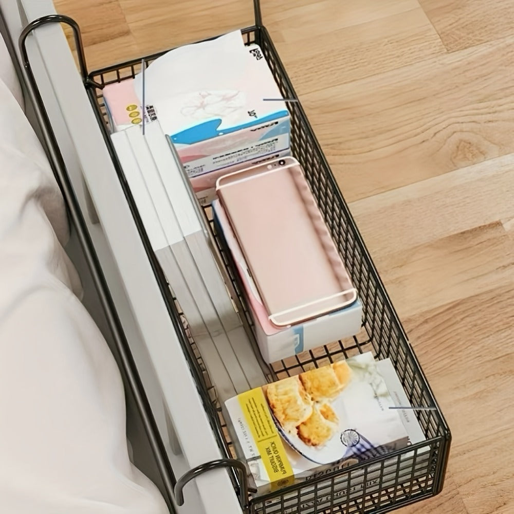 Over Door Hanging Basket Storage Rack - Woven Mesh Metal Organizer Shelf for Bedroom Dorm Wardrobe Closet, Space-Saving Wall Mounted Hanging Storage Basket