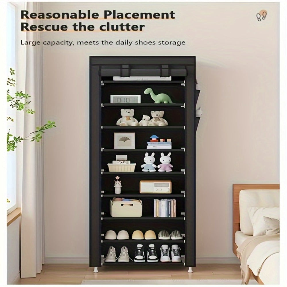 10-Layer Shoe Rack with Dust Cover ¨C Non-Woven Portable Shoe Cabinet Organizer for Entryway, Bedroom & Dormitory Storage