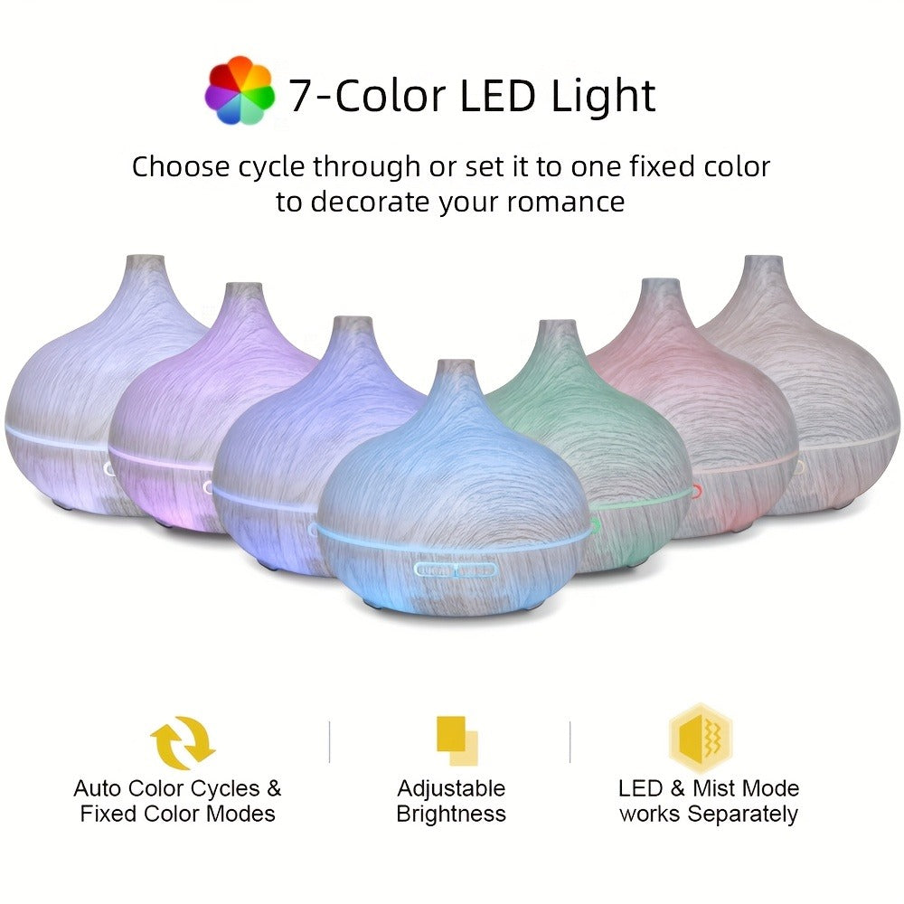 Aroma Diffuser Set 2 Diffusers 6 Essential Oils 550ml Wood Grain Cool Mist Humidifier Soundwave Technology 7-Color Light Timer for Large Room Bedroom Home Office