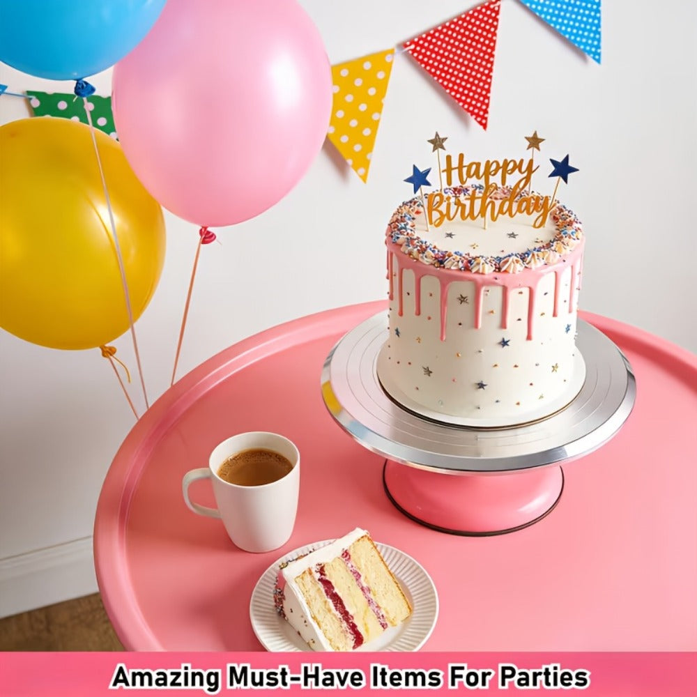 Cake Turntable Stand 10 Inch Aluminum 360 Degree Smooth Rotation with Frosting Spatula - Heavy Duty Rotating Cake Decorating Stand for Baking Birthday Wedding Holiday Desserts, Non-Slip Base Baking Supplies