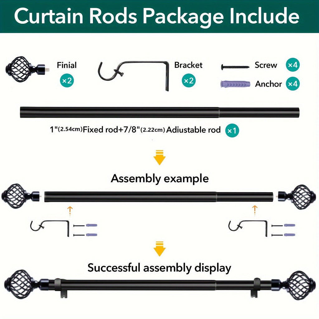 Black Adjustable Curtain Rod Heavy Duty Farmhouse Decorative Drapery Rod for Bedroom Living Room Kitchen Patio 4 Sizes Easy Install