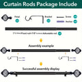 Black Adjustable Curtain Rod Heavy Duty Farmhouse Decorative Drapery Rod for Bedroom Living Room Kitchen Patio 4 Sizes Easy Install