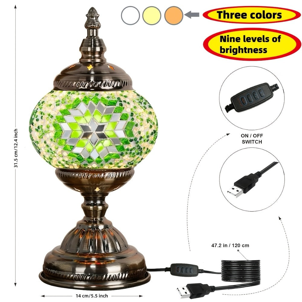 DIY Turkish Moroccan Mosaic Lamp Kit Handmade Glass Metal Brass Dimmable Bohemian Table Light for Bedroom Living Room Office Vintage Boho Decor Gift Multiple Colors 3-Color Adjustable Option