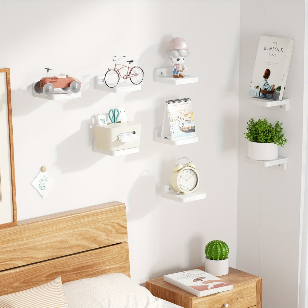 Wall Mounted Wooden Shelves Set of 8 - Small 4 Inch Floating Shelves for Bedroom, Bathroom, Kitchen & Office Decor and Storage, Rustic Style (Pure Black)