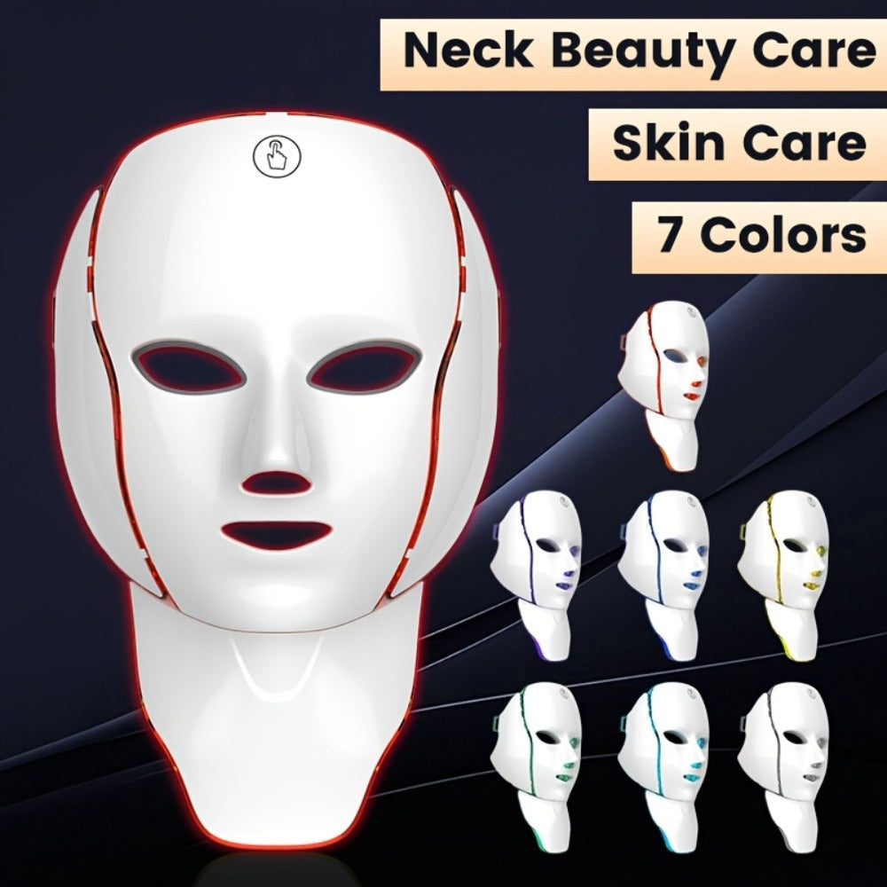 7-Color LED Light Therapy Facial Mask Device ¨C Skincare Beauty Tool for Face & Neck, USB Rechargeable, Anti-Aging Red Light, Acne Blue Light, Skin Rejuvenation Gift