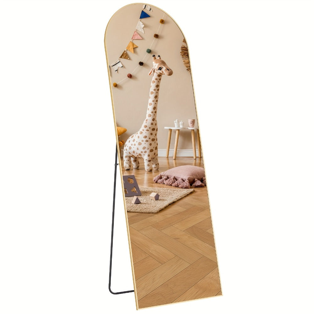 Full Length Mirror 59¡±x16¡± Arched Leaning Wall Mirror, Aluminum Alloy Thin Frame, Vertical or Tilted, Black & Gold