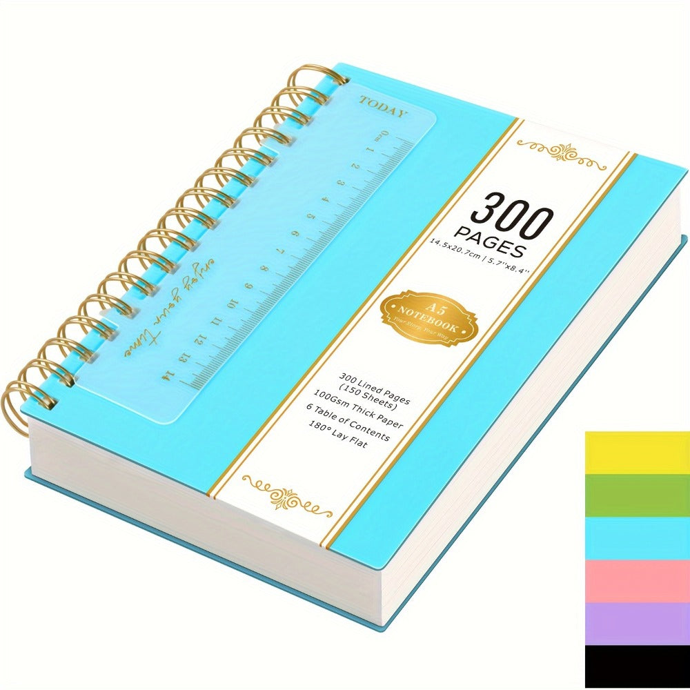 Hardcover Spiral Notebook A5 Lined Journal 300 Pages 100GSM Thick Paper PVC Waterproof Cover College Ruled Note Pad for Women Men Office School 5.7x8.4 Inch