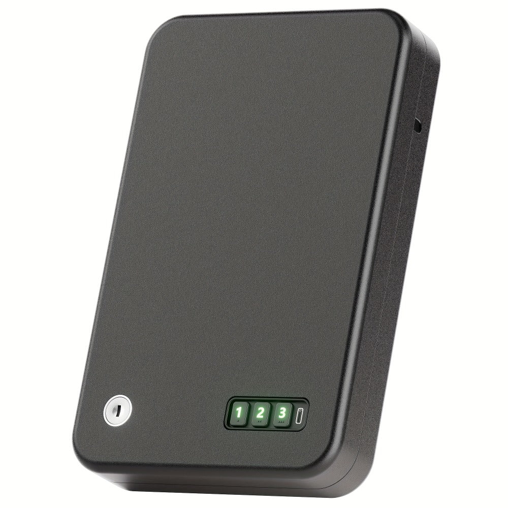 Gun Safe - Portable Pistol Safe Box with Electronic Password & Key Access, USB-C Powered, Silent Mode, Compact Security Lock Box for Home, Car, Travel, Office & Dorm