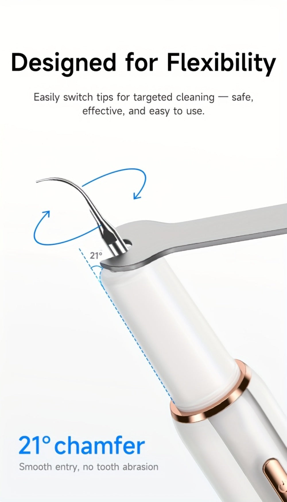 Interdental Plaque Remover with LED Light ¨C Electric Teeth Cleaner, 5 Cleaning Modes, 2 Replacement Heads, Oral Irrigator-Like Function, No Water Required, Dental Care for Travel & Home Use
