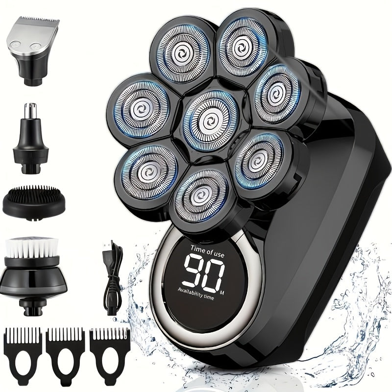 Electric Shaver 8-Blade 5-in-1 ¨C IPX7 Waterproof USB-C Rechargeable Multi-Function Grooming Kit with Nose Hair Trimmer & Facial Brush, Fully Washable, 8D Replacement Blade Available