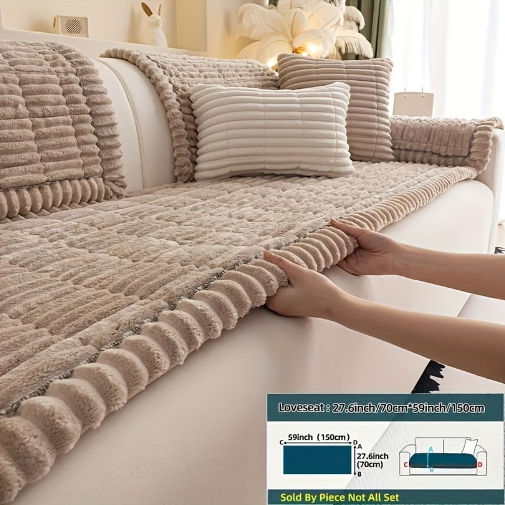 Sofa Cushion Cover Plush Velvet Washable Seat Pad Wavy Edge Soft Kapok Filling for Couch Loveseat 1 2 3 4 Seater ¡ª Easy Install Home Decor Protection