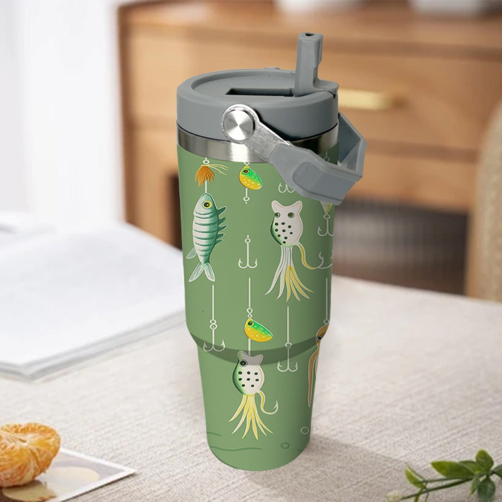 Insulated Travel Mug 30oz with Handle & Straw Stainless Steel Coffee Tote Tumbler Keeps Hot Cold Drinks Gift for Women Mom Wife Birthday Graduation Father's Day