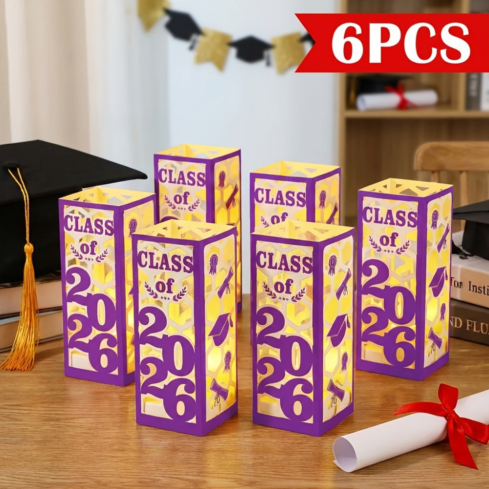 Graduation Centerpieces Decorations 6pcs Class of 2026 | Paper Lantern Boxes No Electricity Needed Congrats Grad Party Supplies for College High School Celebration Table Decor 6 Colors