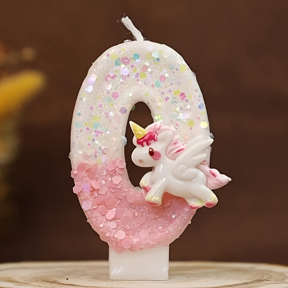 Unicorn Number Cake Topper 0-9 Birthday Party Decoration Glitter Figure Candle Topper for Birthday Anniversary Wedding Christmas Halloween Table Decor