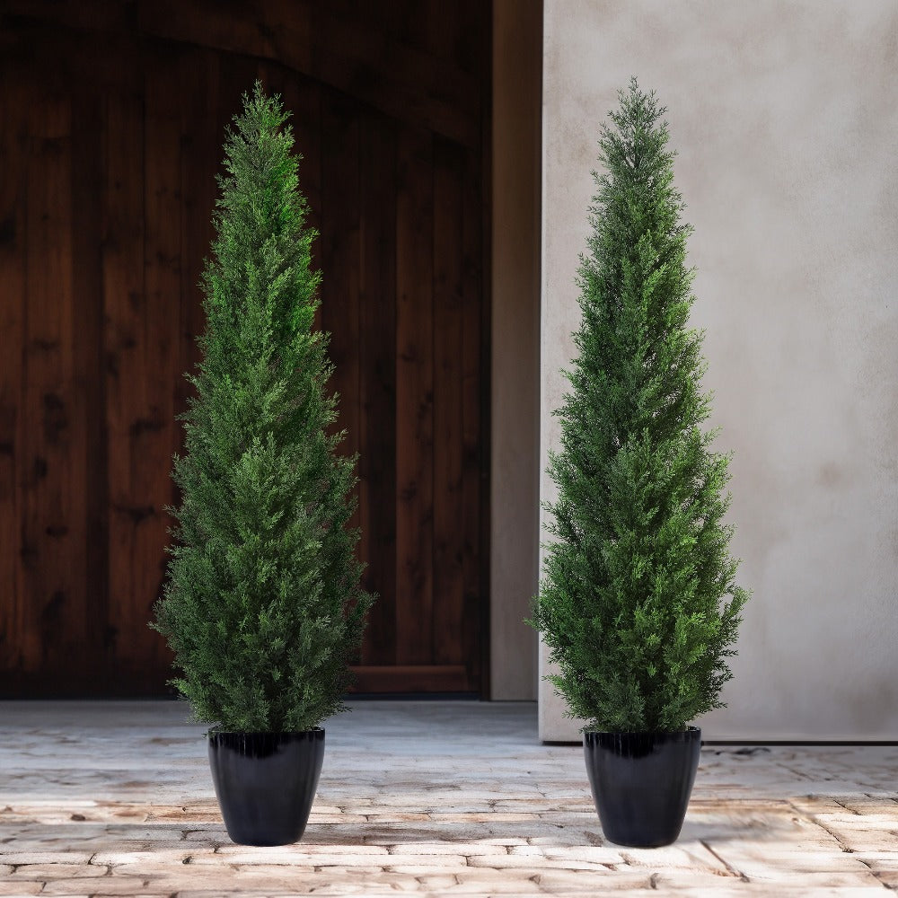 Artificial Topiary Cedar Tree Outdoor Indoor UV Resistant Fake Potted Plant Faux Pine Shrub Front Porch Patio Home Office Decor 3ft 4ft 5ft 1pc 2pcs