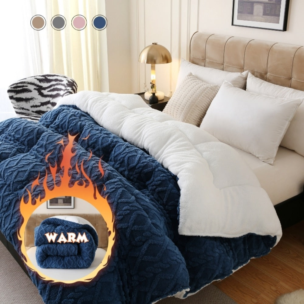 Plush Taffeta Comforter Extra Thick 400-450GSM | Double-Sided Soft Heavy Duty Warm Comforter for Autumn Winter Twin XL Full Queen King Grey Blue Pink Beige