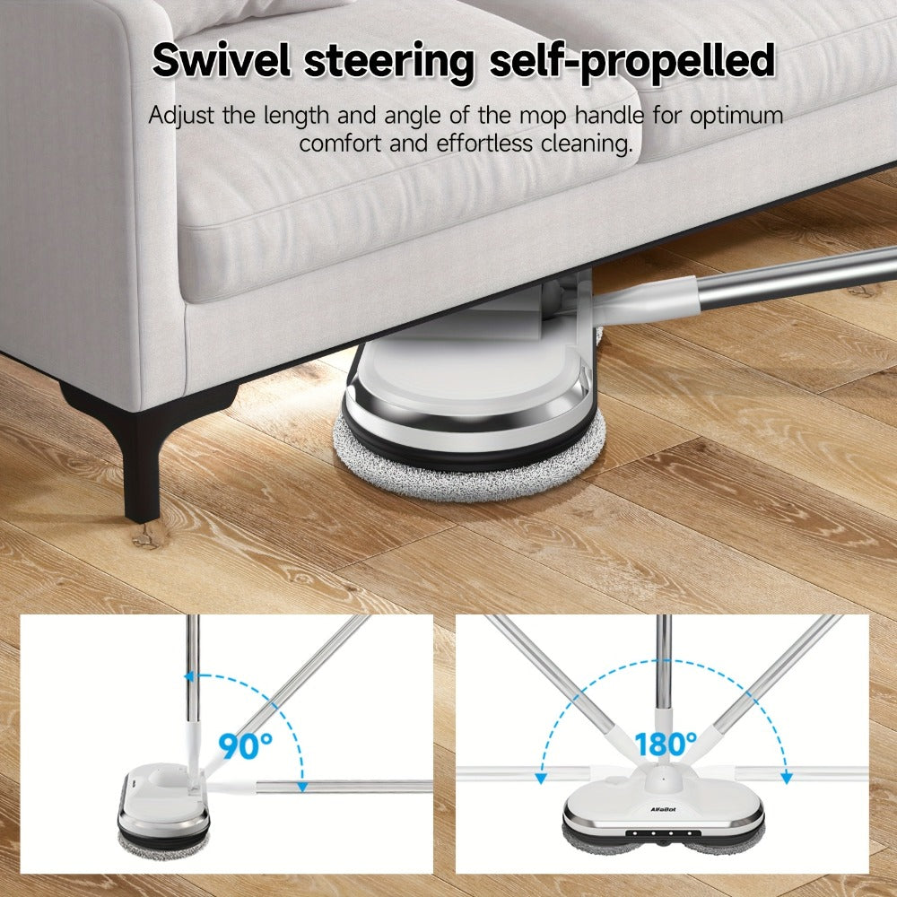 Cordless Electric Spin Mop Floor Cleaner with LED Headlight & Water Spray Tank ¨C Powerful Wireless Spinning Mop for Hardwood & Tile Floors, Quiet Motor, Self-Cleaning & Waxing Function (White)
