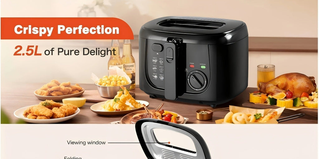 Electric Deep Fryer 1500W ¨C 84.54oz Large Capacity, Adjustable Temperature Control, Non-Stick Basket, Viewing Window, Removable Lid, One-Touch Switch, Easy to Clean, Black & White Options