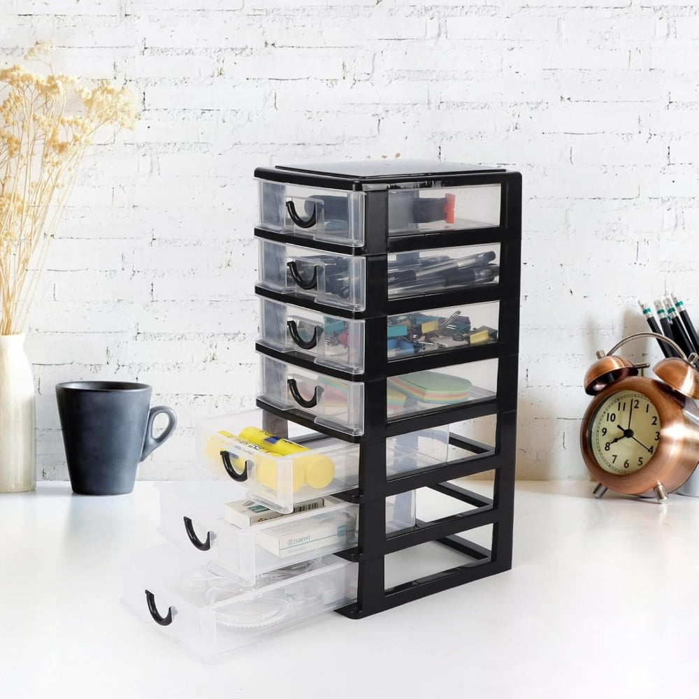 7-Drawer Desktop Organizer Clear Front Drawers Heavy-Duty Plastic Storage Box for Home Office, Jewelry, Craft & Small Parts ¨C Space-Saving Compact Design
