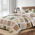 Quilt Set 2 3 Piece Lightweight Floral Patchwork Coverlet Bedding Set with Pillow Shams, Boho Quilted Bedspread for Twin Full Queen King, All Season Soft Cozy Bed Cover Green Blue Pink Grey