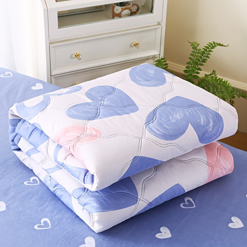 Summer Cooling Quilt Set 3-Piece, Skin-Friendly Thin Comforter with Embossed Print, Soft Breathable Four-Season Lightweight Quilt + 2 Pillowcases for Bedroom Hotel Sofa Single Double Full