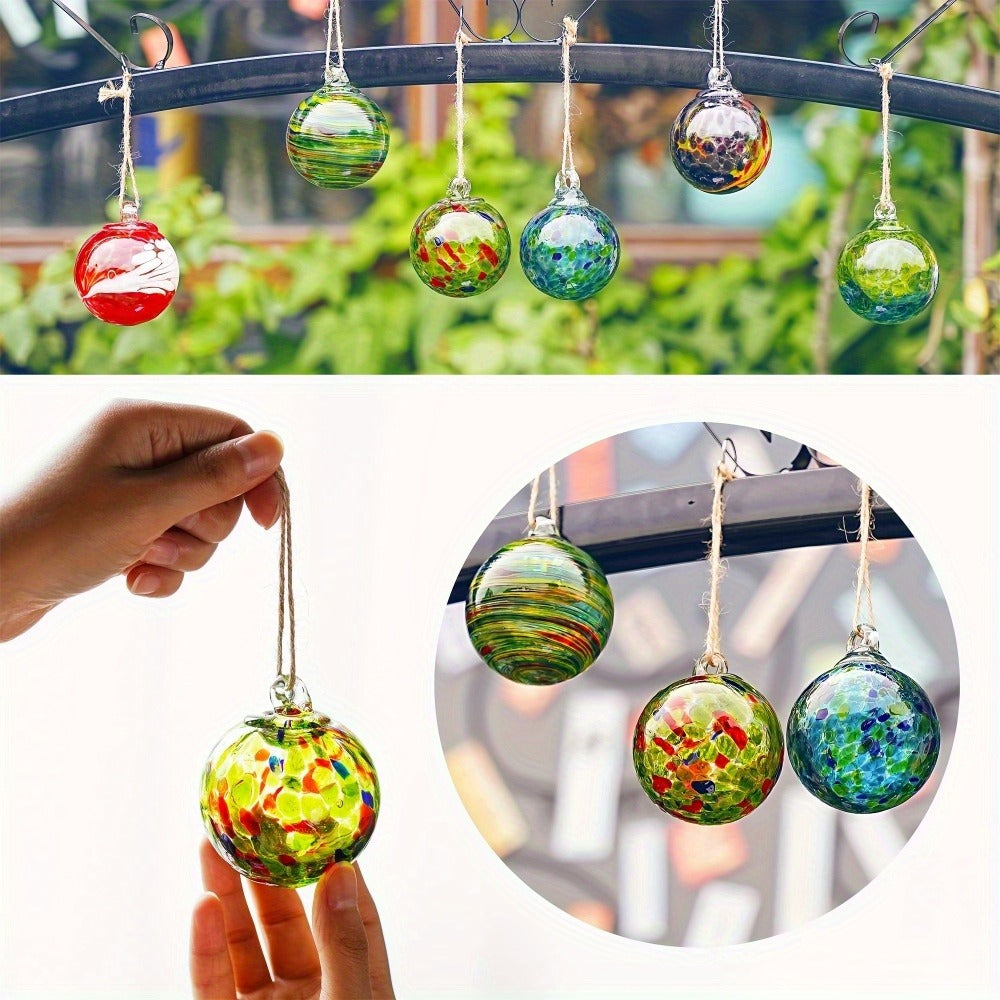 Hand Blown Glass Christmas Ornaments Set of 6 - Multicolor Hanging Ball Decorations for Christmas Tree Home Window Garden Patio - Witch Gazing Balls Gift for Mom Wife Women Friends