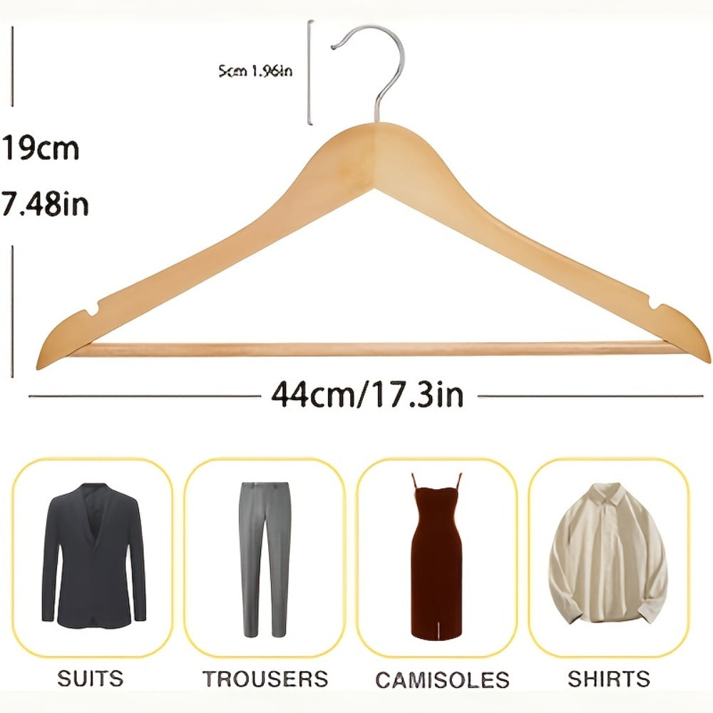 Solid Wood Clothes Hangers Heavy Duty ¨C 10/20/30 Pack Champagne Sturdy Wooden Coat Hangers for Jackets, Dresses & Heavy Coats | Space-Saving Wardrobe Hangers for Home, Office & Hotel Closet Organization