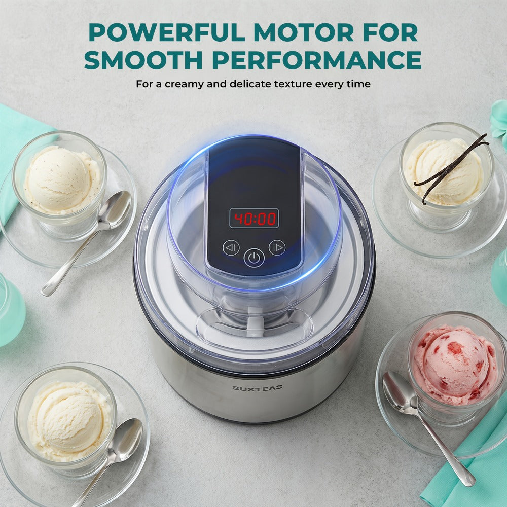 Ice Cream Maker 2 Liter Large Capacity Stainless Steel with LED Screen - Electric Ice Cream Machine for Home, Parties & Barbecues, Makes Frozen Yogurt & Fruit Smoothies, Easy to Clean, Great Gift
