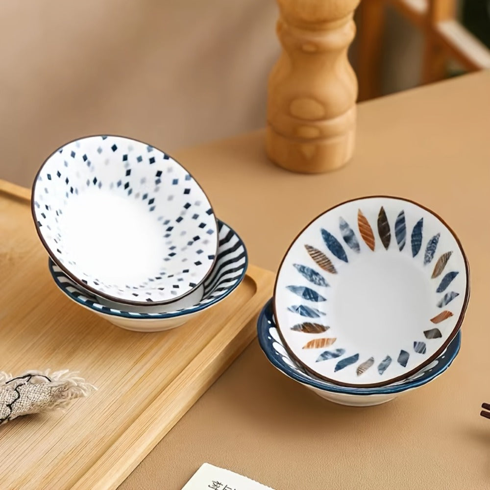 Dipping Sauce Dish Set 10/12 Piece Bohemian Ceramic ¨C Colorful Small Plates for Soy Sauce Vinegar Spices Condiments Sushi Bar Restaurant Kitchen Party Boho Snack Seasoning Plate