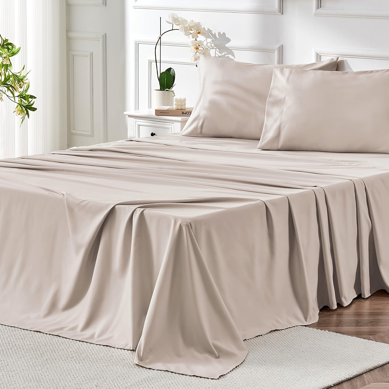 Microfiber Bed Sheet Set 4-Piece Deep Pocket Fitted Sheet Flat Sheet Pillowcases Twin Full Queen King All Colors Soft Breathable Fade Resistant Easy Care