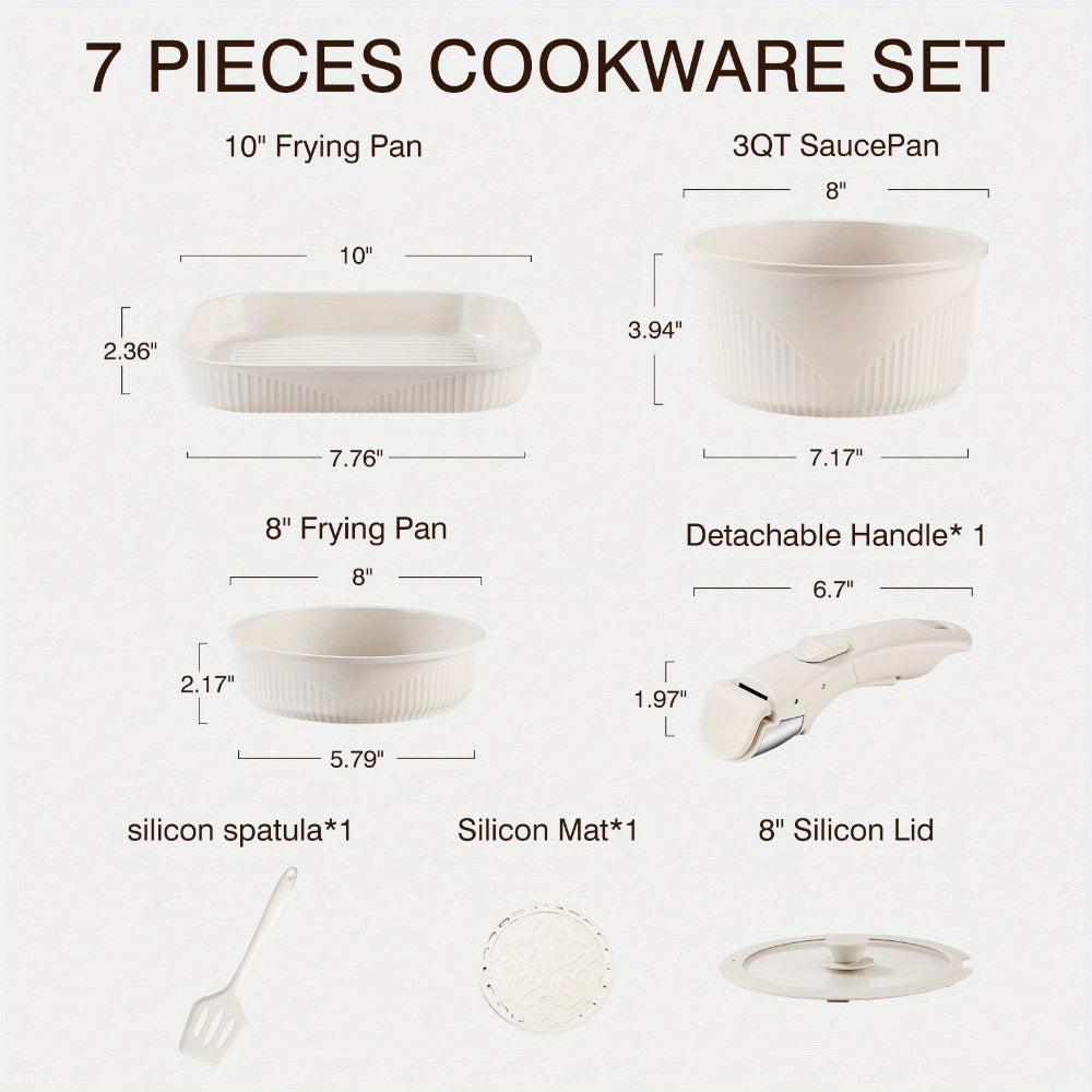 Nonstick Cookware Set 5/7/24 Piece Induction Ready with Detachable Handles ¨C Stackable Pots & Pans Set Includes Skillet Frying Pan Soup Pot Steak Pan for Home RV Kitchen, Multiple Colors