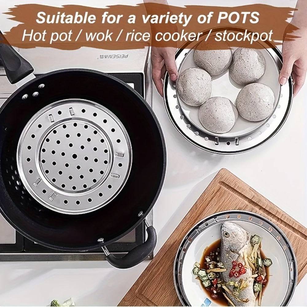 Stainless Steel Steamer Rack Set 3-Piece Multi-Layer Round Steamer Insert with Can Holder ¨C Fits Most Pots for Home Kitchen | Stackable Steam Tray Cooking Rack for Vegetables Dumplings & More